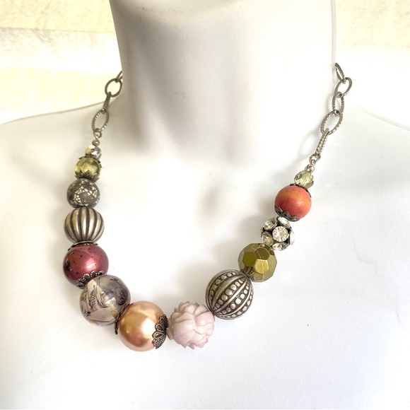 COOKIE LEE Chunky Bead Silvertone Necklace - Picture 6 of 10